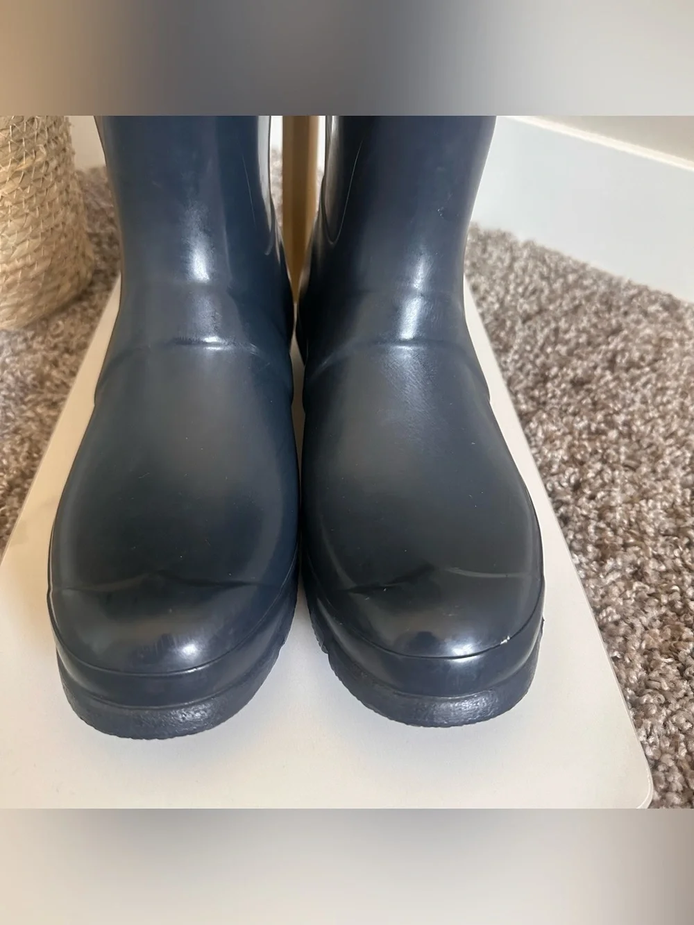 Hunter Navy Rubber Short Gloss Rain Boots